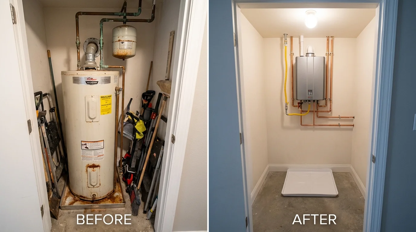 Tank water heater versus wall-mounted tankless unit comparison for El Dorado, AR homeowners