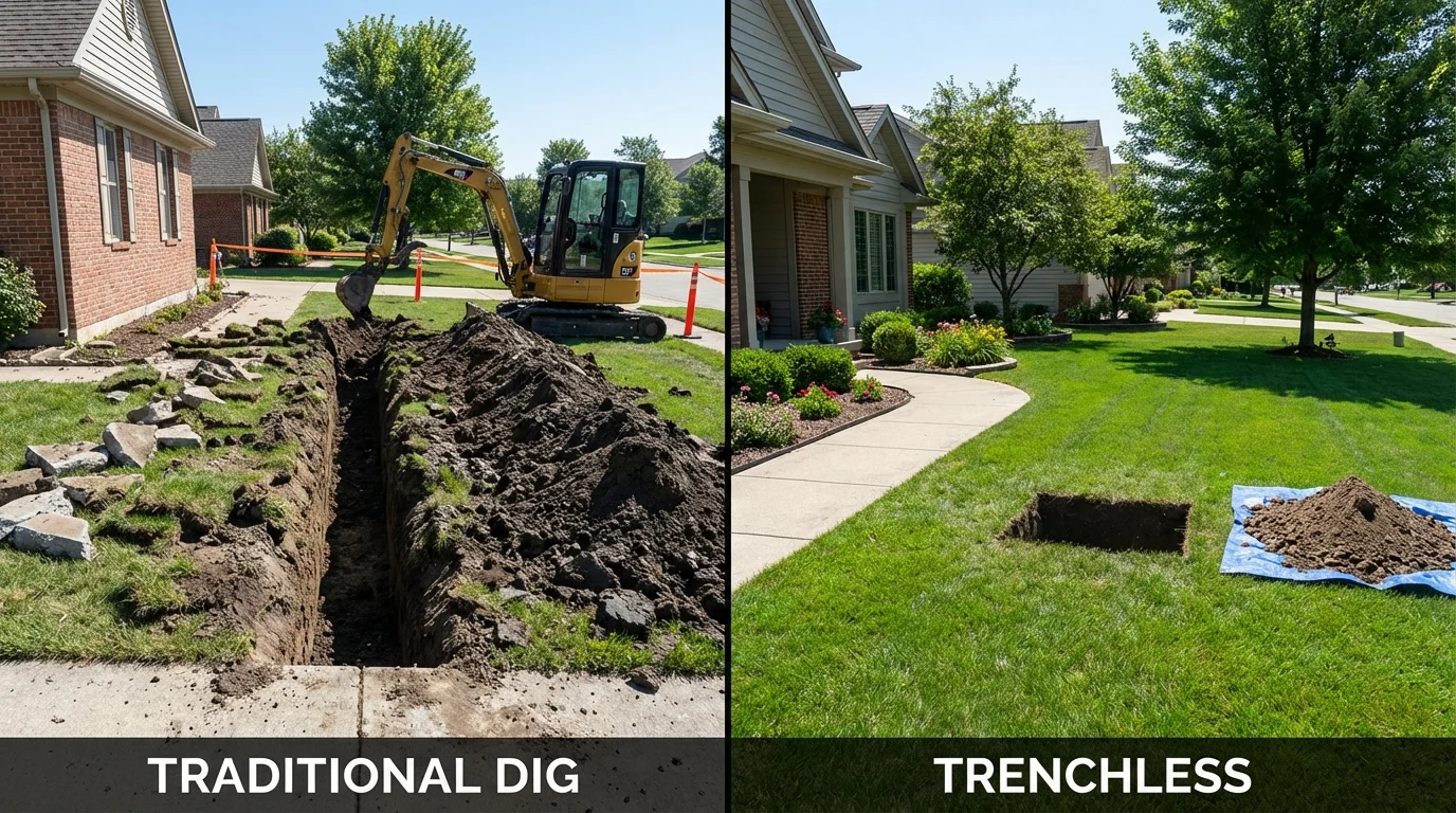 Trenchless sewer repair with minimal yard damage versus traditional excavation in El Dorado, AR